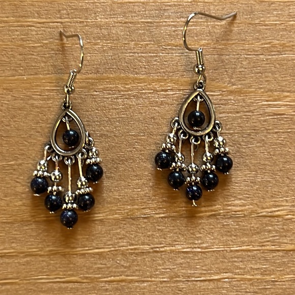 22059 Blue Sandstone Chandelier Earrings - Picture 3 of 6